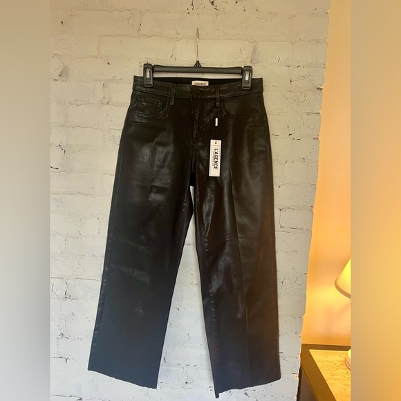 L'AGENCE Black Coated Denim Wide Leg Pants - Picture 6 of 9